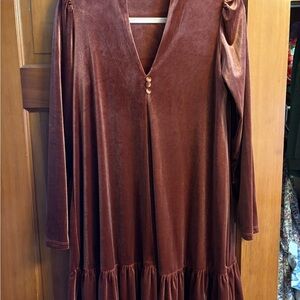 Taylor Brown and Orange Ruffled Tiered Velvet Dress